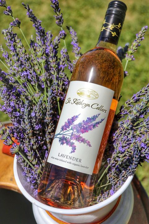 Bottle of lavender in sitting on a lavender plant