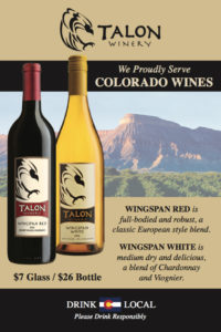 we proudly serve Colorado wines table card